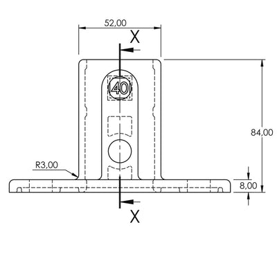 Voetplaat rechthoek 40 mm vierkant