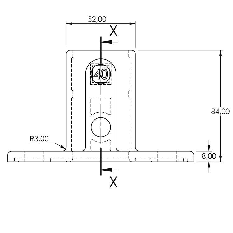 Voetplaat rechthoek zwart 40 mm vierkant