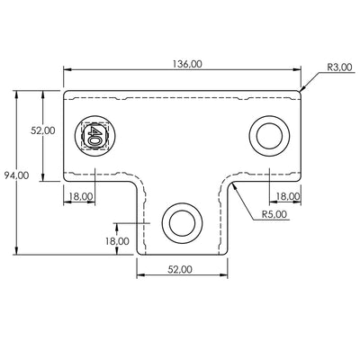 T-stuk lang 40 mm vierkant