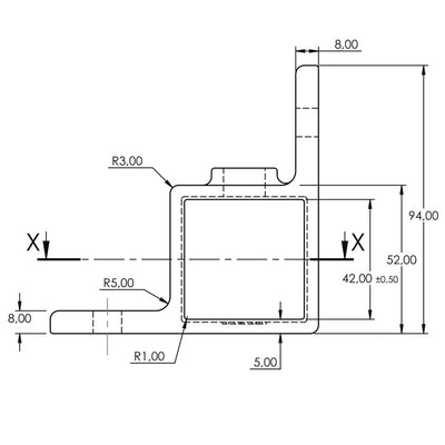 Bevestigingsring dubbel 90º zwart 40 mm vierkant