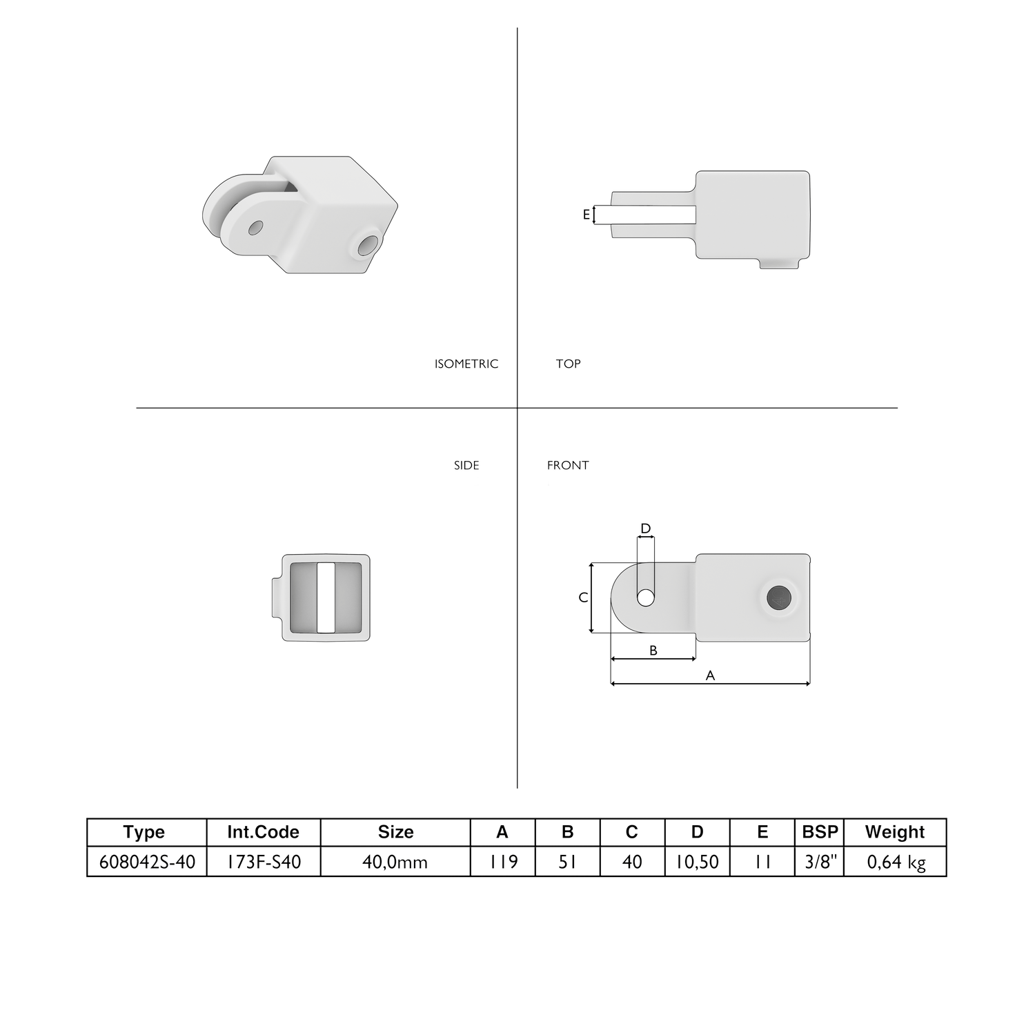 Hulsdeel scharnierstuk 40 mm vierkant