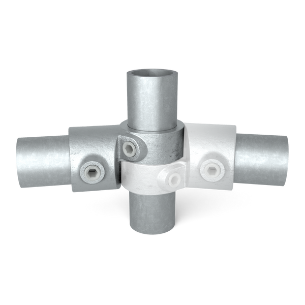 Buiskoppeling Verstelbaar hoekstuk 90º - 240º 33,7 mm - 1 stuk - vooraanzicht met buizen (Steigerbuisstunter.nl)