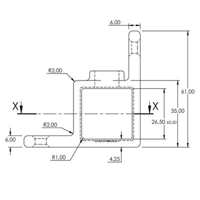Bevestigingsring dubbel 90° zwart 25 mm vierkant