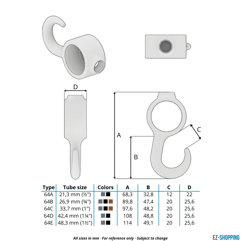 Kapstokhaak zwart 26,9 mm