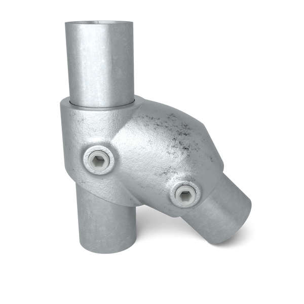 Buiskoppeling T-stuk kort 45° - 60° 42,4 mm - vooraanzicht met buizen (Steigerbuisstunter.nl)