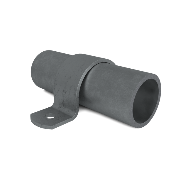 Buiskoppeling Kapbeugel 42,4 mm - vooraanzicht met buizen (Steigerbuisstunter.nl)