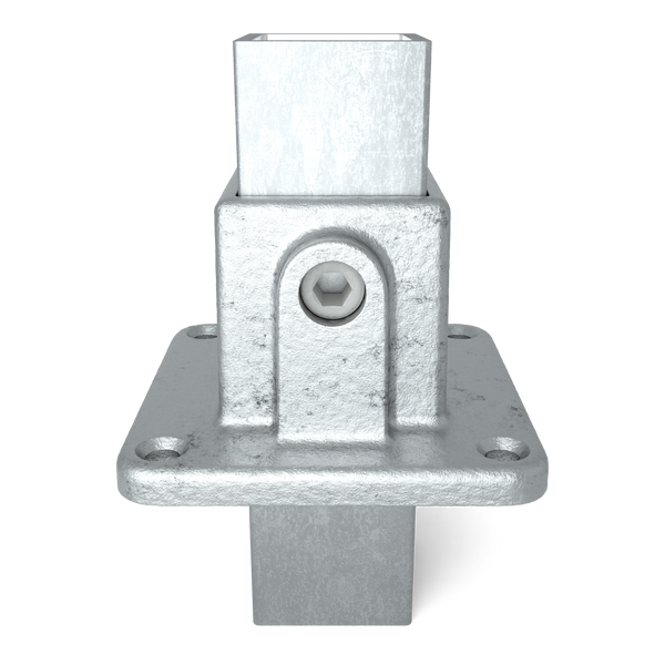 Buiskoppeling Voetplaat 40 mm vierkant - vooraanzicht met buizen (Steigerbuisstunter.nl)