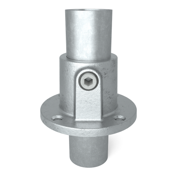 Buiskoppeling Voetplaat rond doorlopend 21,3 mm - vooraanzicht met buizen (Steigerbuisstunter.nl)