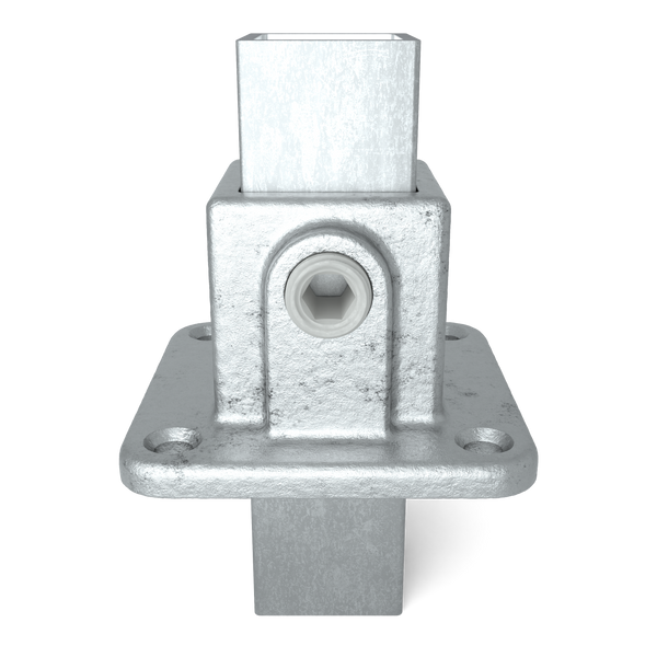 Buiskoppeling Voetplaat vierkant 25 mm vierkant - vooraanzicht met buizen (Steigerbuisstunter.nl)