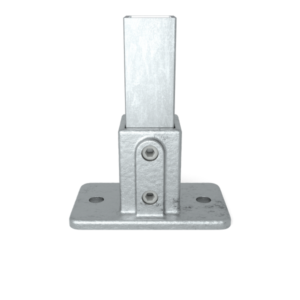 Buiskoppeling Voetplaat rechthoek 40 mm vierkant - vooraanzicht met buizen (Steigerbuisstunter.nl)