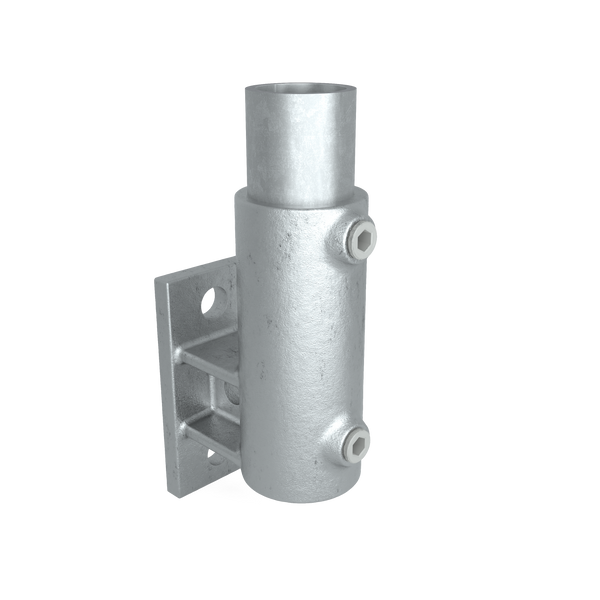 Buiskoppeling Boeiboordbevestiging verticaal 42,4 mm - vooraanzicht met buizen (Steigerbuisstunter.nl)