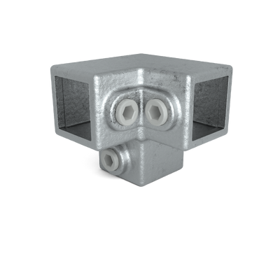 Buiskoppeling Kniestuk 3-weg 90º 25 mm vierkant - vooraanzicht buiskoppeling (Steigerbuisstunter.nl)