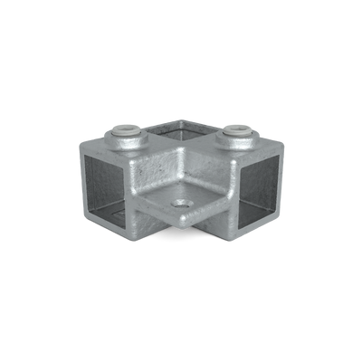 Buiskoppeling Hoekstuk 90º met bevestigingplaat 25 mm vierkant - vooraanzicht buiskoppeling (Steigerbuisstunter.nl)