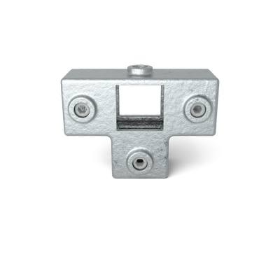 Buiskoppeling T-stuk zij-uitgang 40 mm vierkant - vooraanzicht buiskoppeling (Steigerbuisstunter.nl)