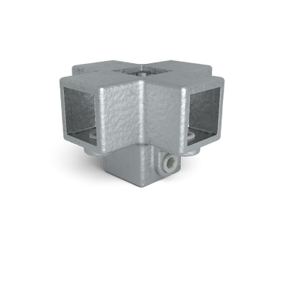 Buiskoppeling Kruisstuk 4-weg 25 mm vierkant - vooraanzicht buiskoppeling (Steigerbuisstunter.nl)