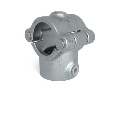 Buiskoppeling T-stuk klapbaar 48,3 mm - schuin aanzicht buiskoppeling (Steigerbuisstunter.nl)