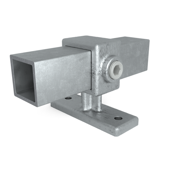 Buiskoppeling Leuningdrager 25 mm vierkant - vooraanzicht met buizen (Steigerbuisstunter.nl)