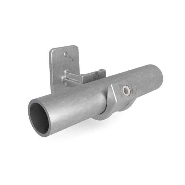 Buiskoppeling Leuningdrager met inleg 33,7 mm - vooraanzicht met buizen (Steigerbuisstunter.nl)