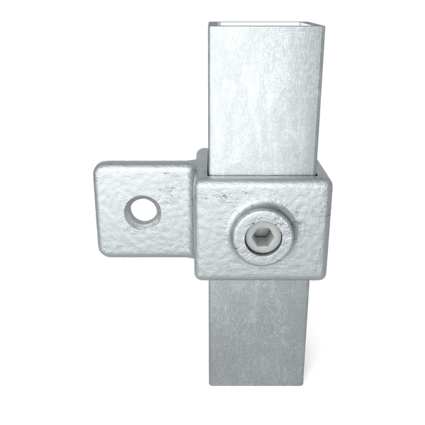 Buiskoppeling Oogdeel scharnierstuk 40 mm vierkant - vooraanzicht met buizen (Steigerbuisstunter.nl)