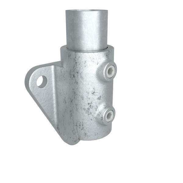 Buiskoppeling Boeiboordbevestiging driehoek 33,7 mm - vooraanzicht met buizen (Steigerbuisstunter.nl)