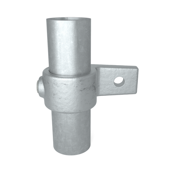 Buiskoppeling Bevestigingsring enkel 48,3 mm - vooraanzicht met buizen (Steigerbuisstunter.nl)