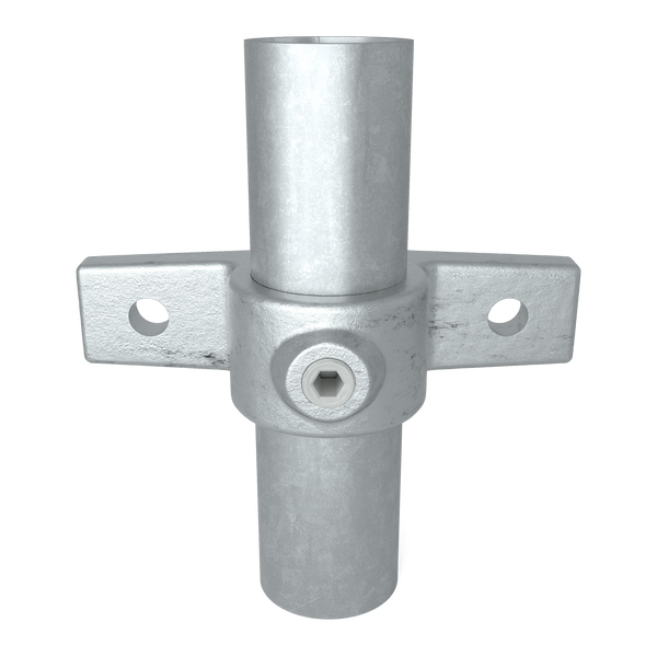 Buiskoppeling Bevestigingsring dubbel 42,4 mm - vooraanzicht met buizen (Steigerbuisstunter.nl)