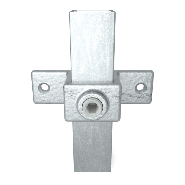 Buiskoppeling Bevestigingsring dubbel 25 mm vierkant - vooraanzicht met buizen (Steigerbuisstunter.nl)