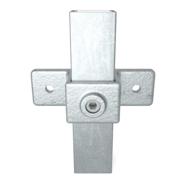 Buiskoppeling Bevestigingsring dubbel 40 mm vierkant - vooraanzicht met buizen (Steigerbuisstunter.nl)