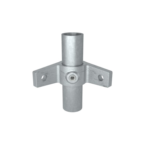 Buiskoppeling Bevestigingsring dubbel 90º 33,7 mm - vooraanzicht met buizen (Steigerbuisstunter.nl)