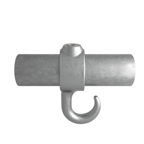 Buiskoppeling Haak 33,7 mm - vooraanzicht met buizen (Steigerbuisstunter.nl)