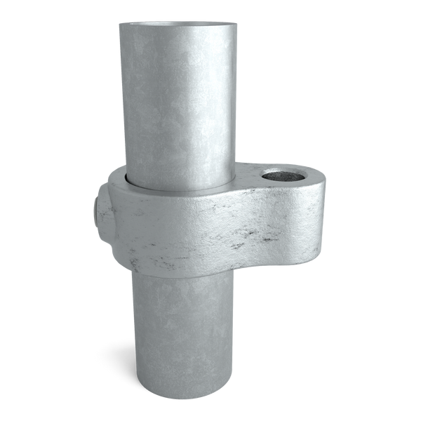 Buiskoppeling Scharnieroog 48,3 mm - vooraanzicht met buizen (Steigerbuisstunter.nl)