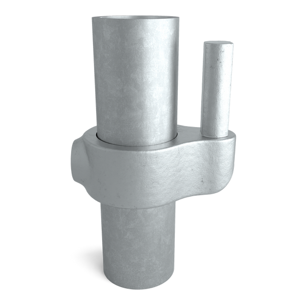 Buiskoppeling Scharnierpen 42,4 mm - vooraanzicht met buizen (Steigerbuisstunter.nl)