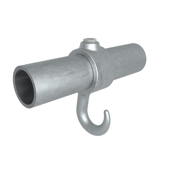 Buiskoppeling Kapstokhaak 42,4 mm - vooraanzicht met buizen (Steigerbuisstunter.nl)