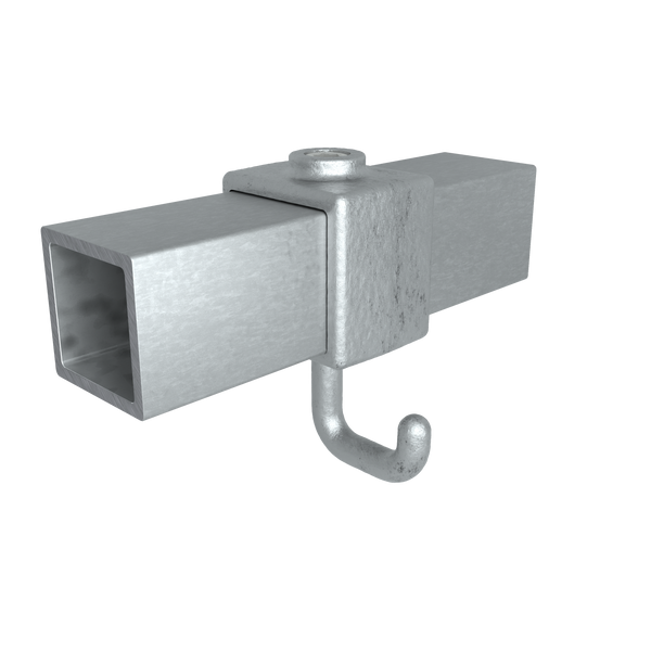 Buiskoppeling Kapstokhaak 40 mm vierkant - vooraanzicht met buizen (Steigerbuisstunter.nl)