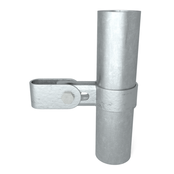 Buiskoppeling Gaasclip enkel 33,7 mm - vooraanzicht met buizen (Steigerbuisstunter.nl)