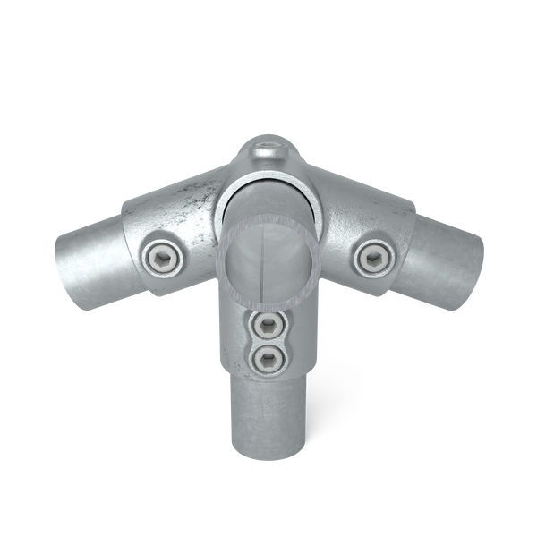 Buiskoppeling Topstuk dakrand 42,4 mm - vooraanzicht met buizen (Steigerbuisstunter.nl)