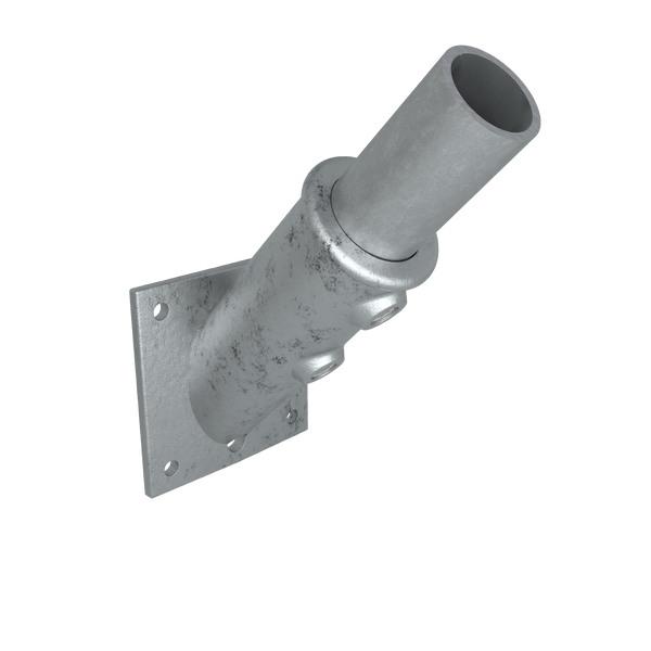 Buiskoppeling Vlaggenstokhouder 33,7 mm - vooraanzicht met buizen (Steigerbuisstunter.nl)