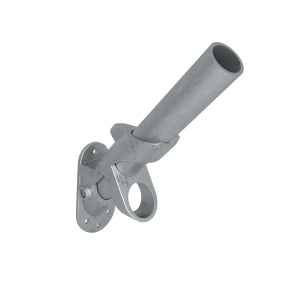 Buiskoppeling Vlaggenstokhouder 45º of 90º 33,7 mm - vooraanzicht met buizen (Steigerbuisstunter.nl)