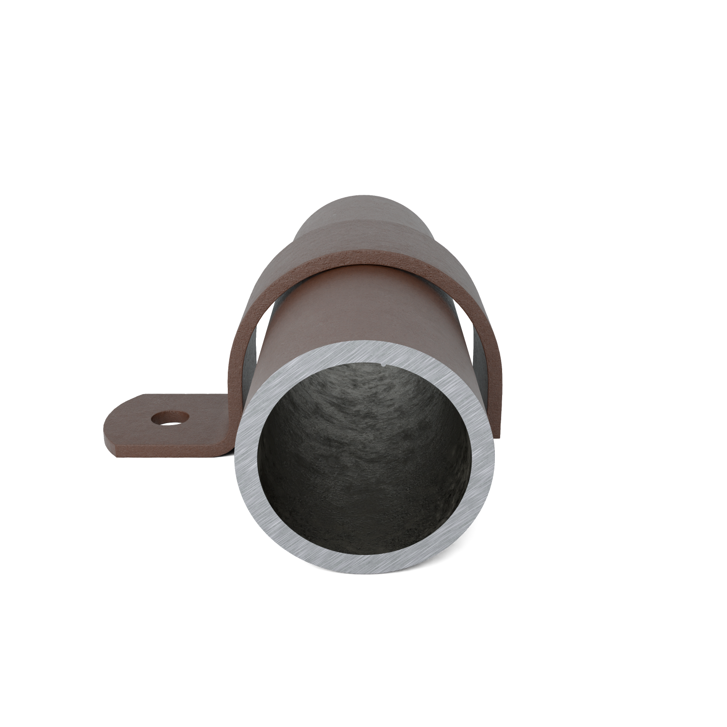 Buiskoppeling Kapbeugel vintage 33,7 mm - schuin aanzicht met buizen (Steigerbuisstunter.nl)