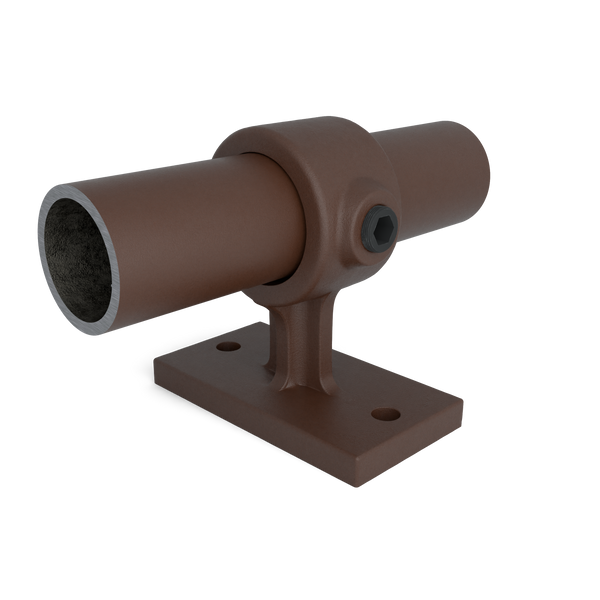 Buiskoppeling Leuningdrager vintage 33,7 mm - vooraanzicht met buizen (Steigerbuisstunter.nl)