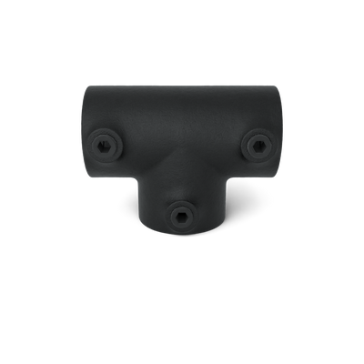 Buiskoppeling T-stuk lang zwart 26,9 mm - vooraanzicht buiskoppeling (Steigerbuisstunter.nl)