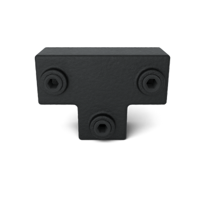 Buiskoppeling T-stuk lang zwart 25 mm vierkant - vooraanzicht buiskoppeling (Steigerbuisstunter.nl)