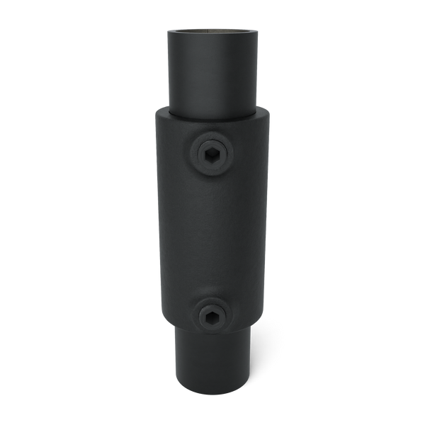 Buiskoppeling Koppelstuk zwart 33,7 mm - vooraanzicht met buizen (Steigerbuisstunter.nl)