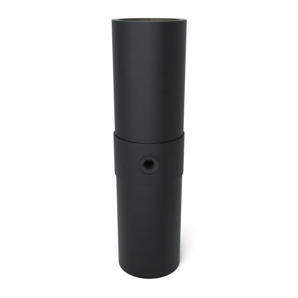 Buiskoppeling Koppelstuk inwendig zwart 26,9 mm - vooraanzicht met buizen (Steigerbuisstunter.nl)