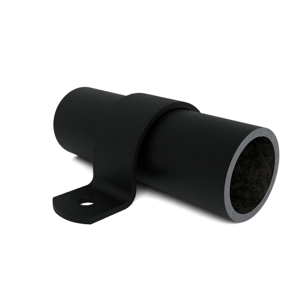 Buiskoppeling Kapbeugel zwart 33,7 mm - vooraanzicht met buizen (Steigerbuisstunter.nl)