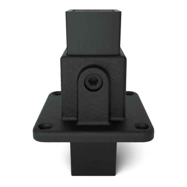 Buiskoppeling Voetplaat zwart 40 mm vierkant - vooraanzicht met buizen (Steigerbuisstunter.nl)