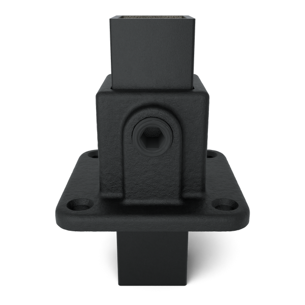 Buiskoppeling Voetplaat vierkant zwart 25 mm vierkant - vooraanzicht met buizen (Steigerbuisstunter.nl)