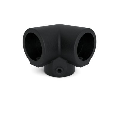 Buiskoppeling Kniestuk 3-weg 90º - zwart voor buiten - 42,4 mm - vooraanzicht buiskoppeling (Steigerbuisstunter.nl)