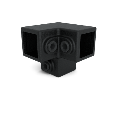 Buiskoppeling Kniestuk 3-weg 90º zwart 25 mm vierkant - vooraanzicht buiskoppeling (Steigerbuisstunter.nl)