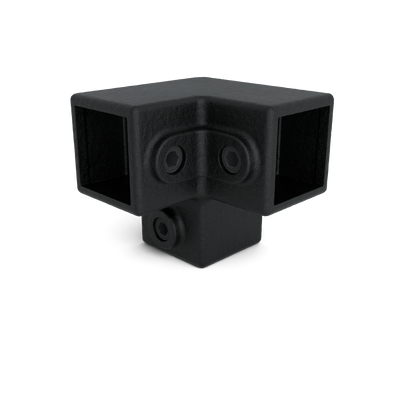 Buiskoppeling Kniestuk 3-weg 90º zwart 40 mm vierkant - vooraanzicht buiskoppeling (Steigerbuisstunter.nl)